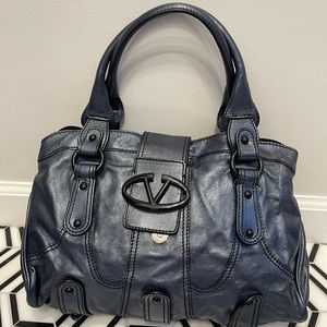 Valentino Dark Navy Metallic Satchel tote Y2K purse